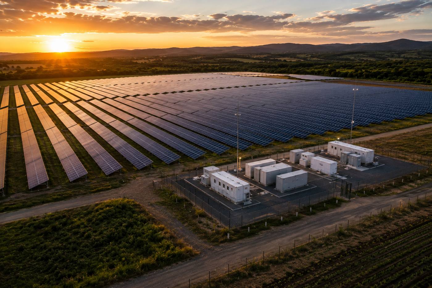 Usina de energia solar fotovoltaica em campo aberto